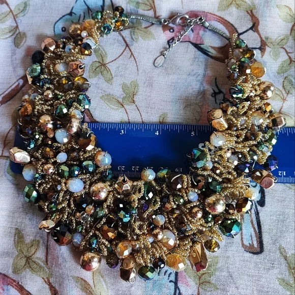 Vintage ALDO Arvane Retired Faceted Glass Beaded Thick Bib Necklace Seed Beads - Picture 5 of 9